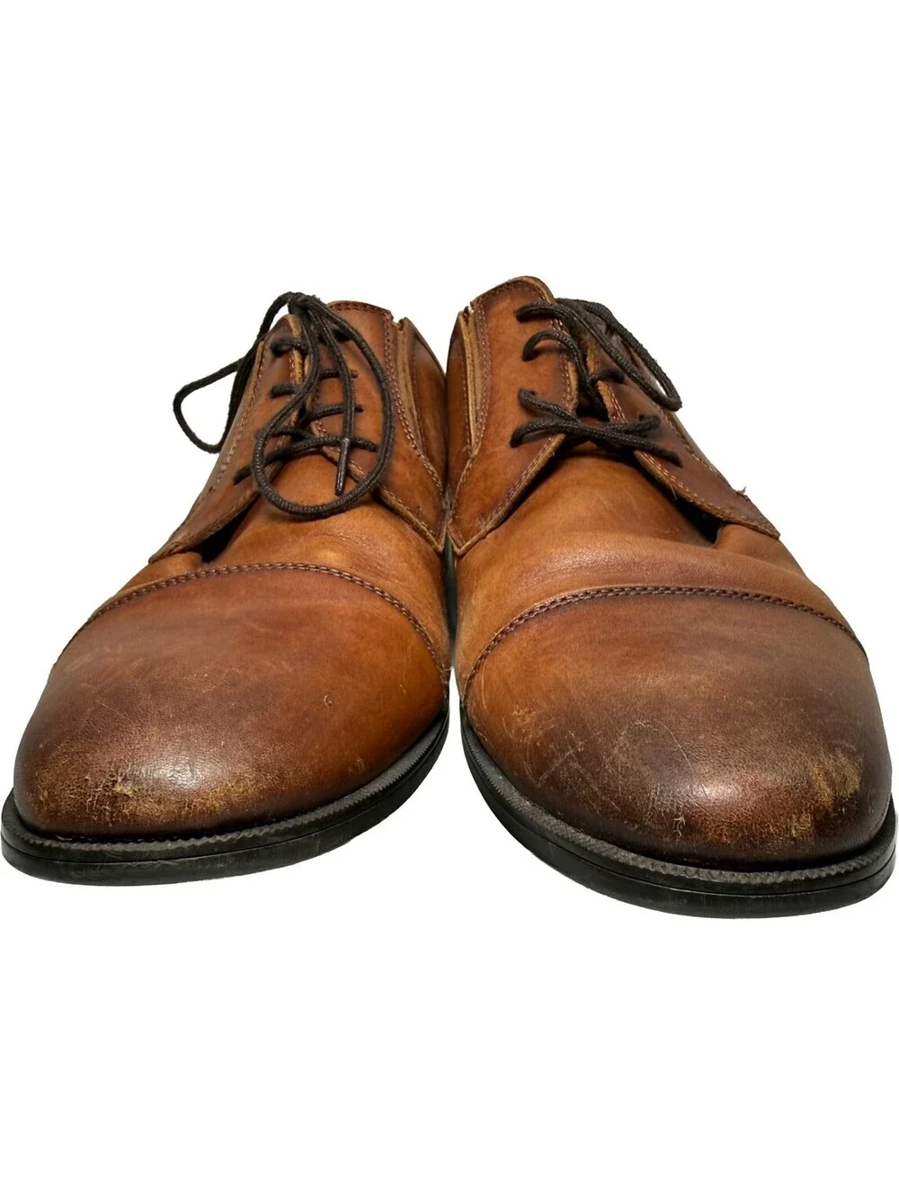 Aldo Flex Cap Toe Oxford Cognac Brown Leather Dress Shoes Mens Size 12 Lace Up